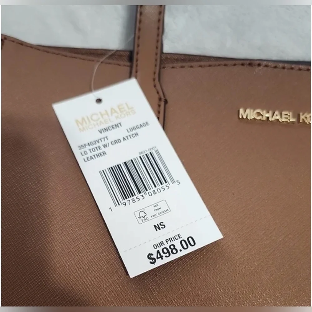 👜Michael Kors Large Saffiano Leather Tote Bag with Removable Card Case Brown NWT